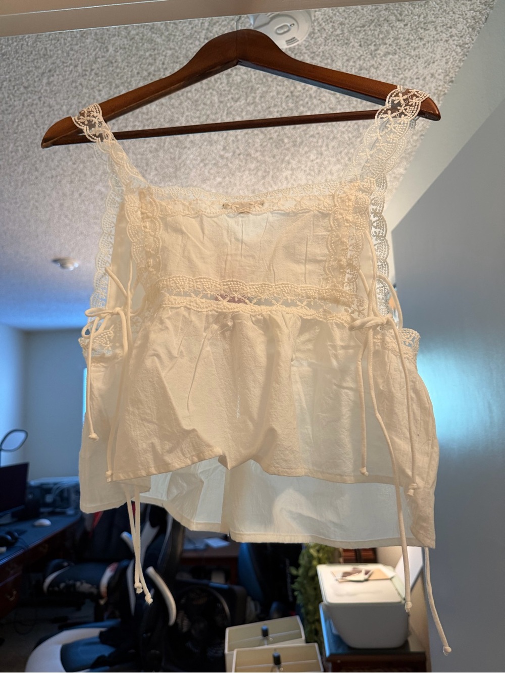 Cottagcore Lace Trim Tank Top with side ties - Picture 2 of 2